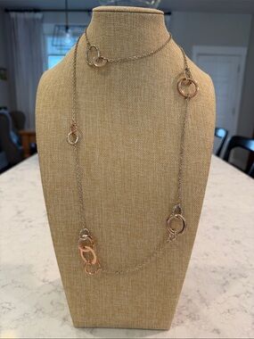 White House Black Market Two-Tone Link Long Necklace - Rose Gold & Silver